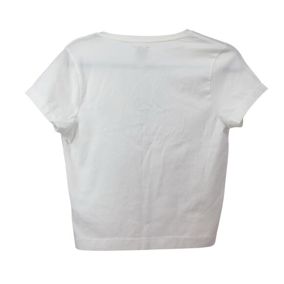 Anthropologie Maeve Women’s White Embroidered V-Neck Cropped Tee Sz L Tennis - Picture 4 of 9